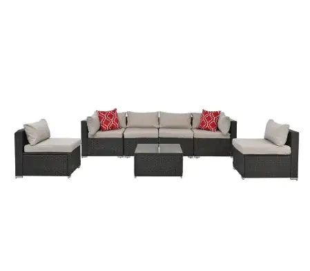 Patio Furniture PE Rattan Set with Tempered Glass Table