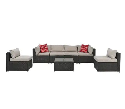 Patio Furniture PE Rattan Set with Tempered Glass Table