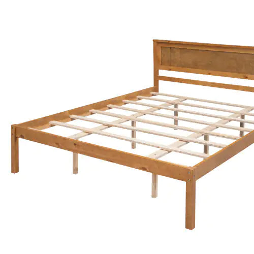 Oak Queen Platform Bed with Headboard