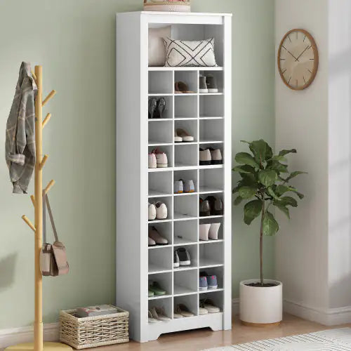 Elegant 30-Pair White Shoe Organizer Cabinet