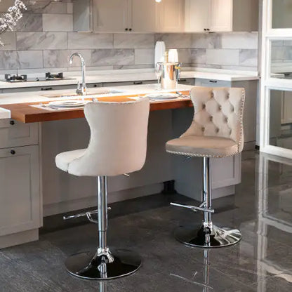 Swivel Velvet Barstools Adjusatble Seat - Set Of 2