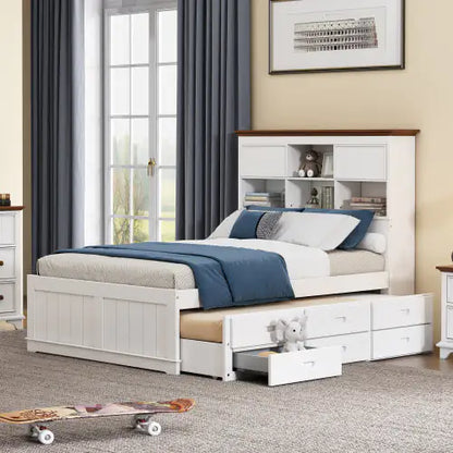 Solid Pine Captain Bookcase Bed