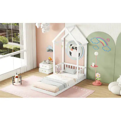 Twin House-Shaped Roof Headboard Floor Bed