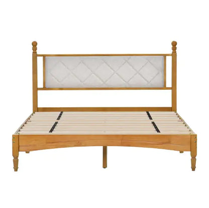 Queen Wood Bed Frame With Upholstered Headboard
