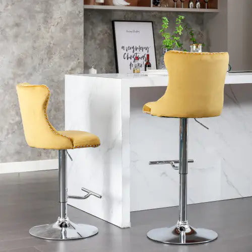 Gold Velvet Swivel Barstools 25-33 Inch, Set of 2