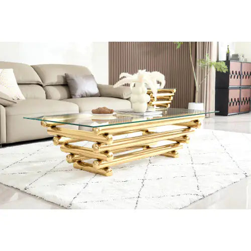 Gold & Glass Rectangular Coffee Table