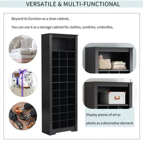 Stylish Design 30 Shoe Cabinet Console, Modern Shoe Cabinet, Multiple Storage Capacity, Self-standing High Cabinet, Suitable For Hallway, Bedroom, Black