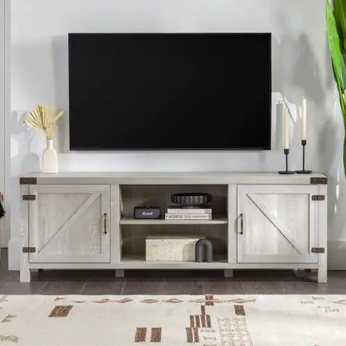 Stone Grey Dual Barn Door Media Console for Large TVs