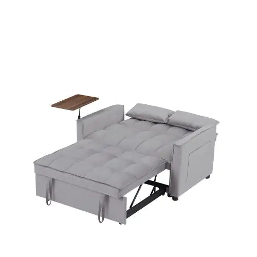 Grey Velvet Loveseat Sleeper Sofa Bed with Side Table