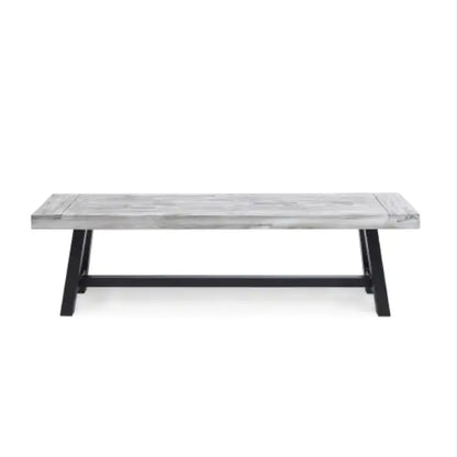 Panca da pranzo in legno di acacia con finitura sabbiata grigio chiaro e struttura in metallo rustico nero