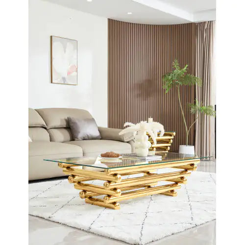 Gold & Glass Rectangular Coffee Table