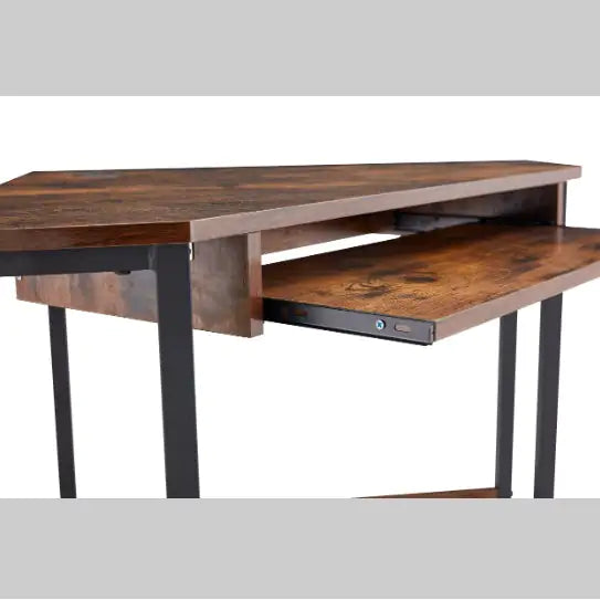 Compact Corner Desk with Keyboard Tray and Shelves