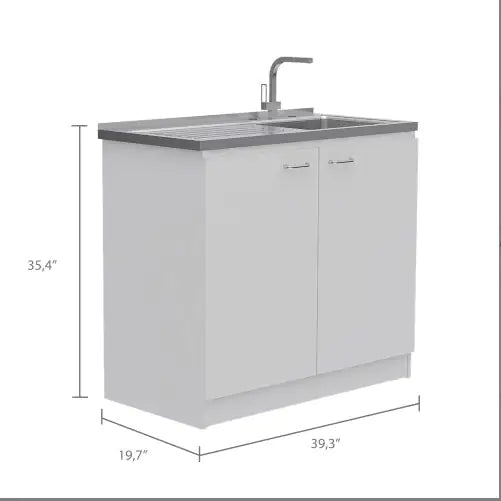 White Rectangle 2-Door Utility Sink and Cabinet