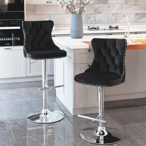 Swivel Velvet Barstools Adjusatble Seat - Set Of 2