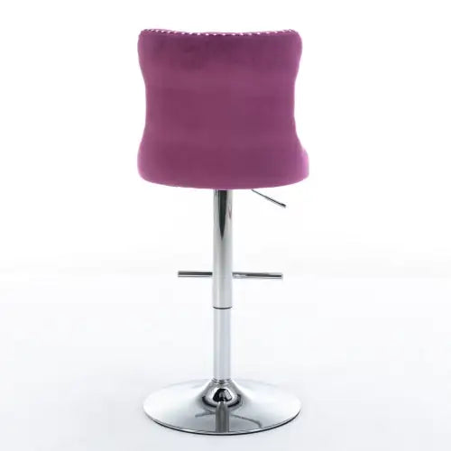 Purple Velvet Swivel Barstools, Adjustable 25-33 Inch - Set of 2