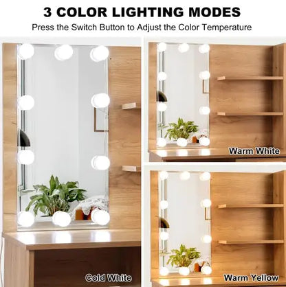 Vanity Desk Set with LED Lighting Mirror, Stool & Drawers