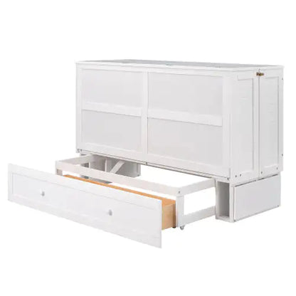 Queen Size Mobile Murphy Bed With Drawer And Little Shelves On Each Side