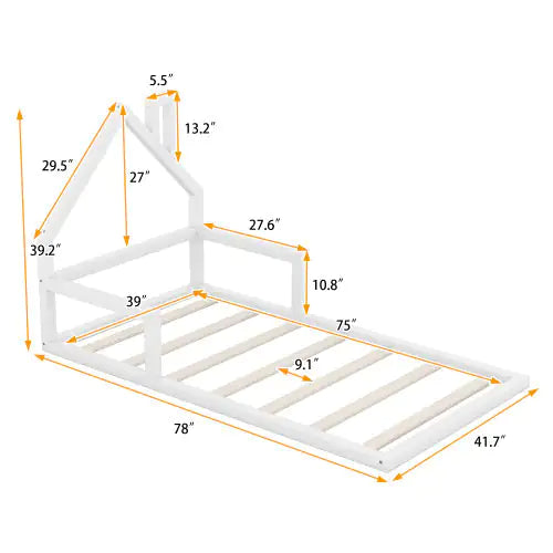 Twin Wood Playhouse Floor Bed