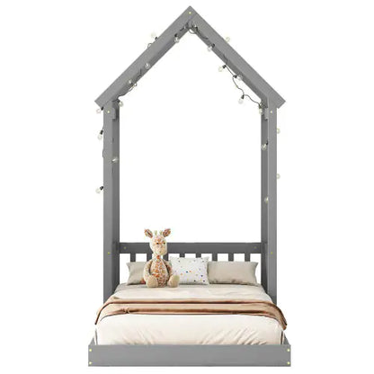 Twin House-Shaped Roof Headboard Floor Bed