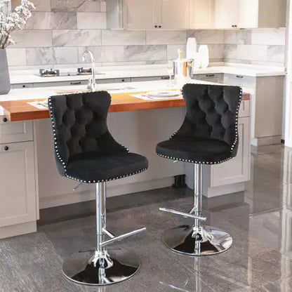 Swivel Velvet Barstools Adjusatble Seat - Set Of 2