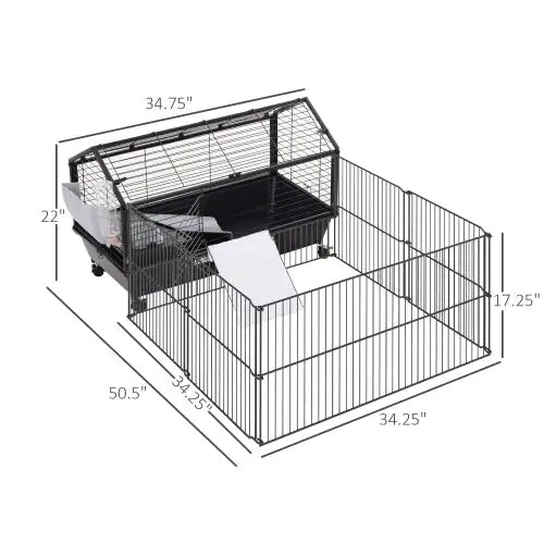 Small Animal Play Fence Cage With Rolling Casters, Water Bottle