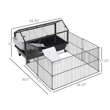 Small Animal Play Fence Cage With Rolling Casters & Water Bottle