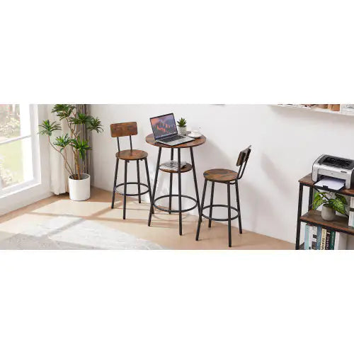 Round Bar Stool Set With Shelves