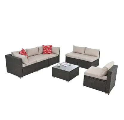 Patio Furniture PE Rattan Set with Tempered Glass Table