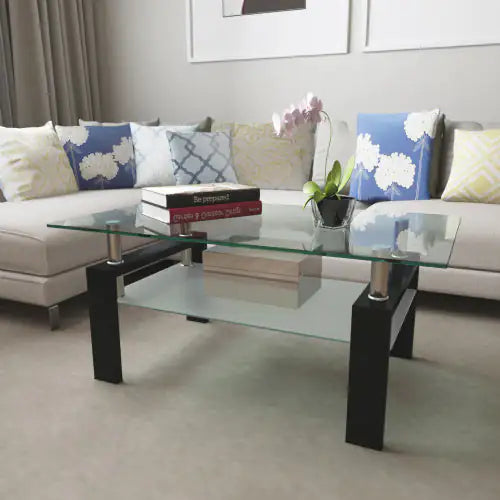 Rectangle Black Glass Coffee Table, Clear Coffee Table, Modern Side Center Tables For Living Room, Living Room Furniture