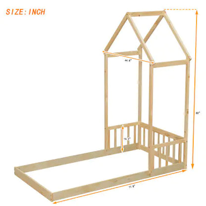 Twin House-shaped Roof Headboard Floor Bed