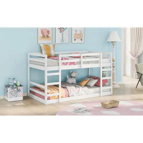 Twin Over Twin Bunk Bed With Ladder, White