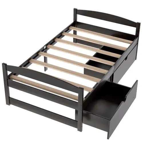 Twin Size Platform Bed, With Two Drawers, Espresso