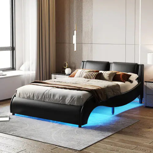 Queen LED Upholstered Platform Bed - Black