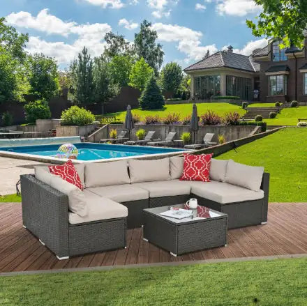 Patio Furniture PE Rattan Set with Tempered Glass Table
