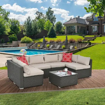 Patio Furniture PE Rattan Set with Tempered Glass Table