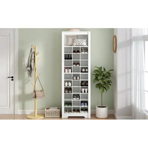 Elegant 30-Pair White Shoe Organizer Cabinet