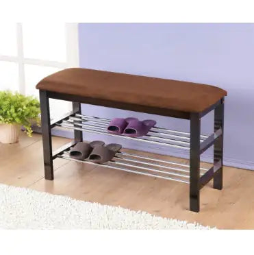 Wood Shoe Bench with Chocolate Microfiber Seat