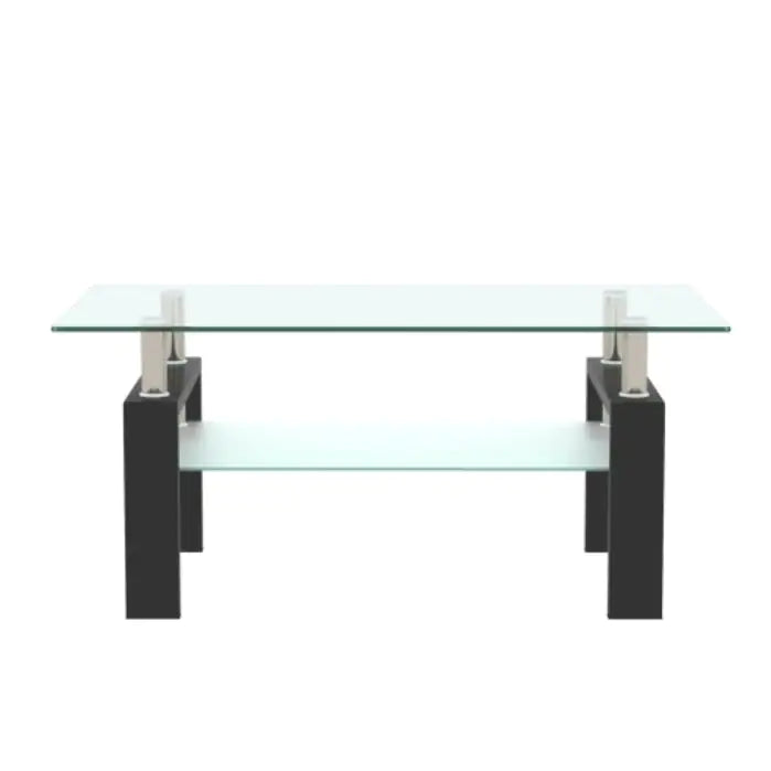 Rectangle Black Glass Coffee Table, Clear Coffee Table, Modern Side Center Tables For Living Room, Living Room Furniture