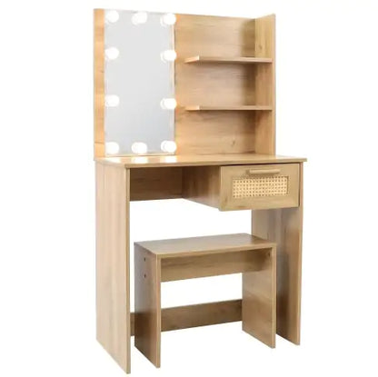 Vanity Desk Set with LED Lighting Mirror, Stool & Drawers