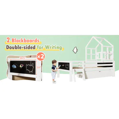 Twin Size House Bed with Ladder and Storage Drawers for Kid's Bedroom