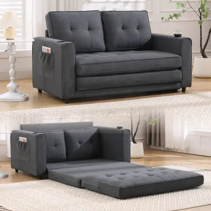 3-in-1 Upholstered Futon Sofa Convertible Sofa Bed