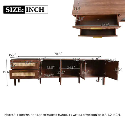 Rattan TV Stand With 3 Cabinets 2 Drawers