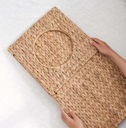 Water Hyacinth Woven Wicker Square Cat Bed Cave