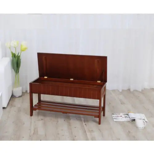 Cherry Finish Wooden Shoe Bench