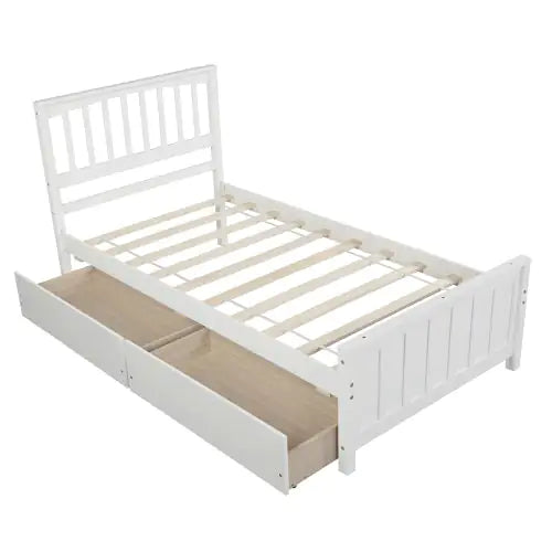 White Twin Bed with Storage Drawers