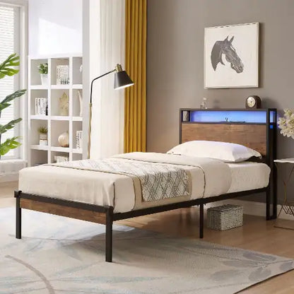 Twin Size LED Metal Bed Frame with Remote Control