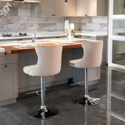 Swivel Velvet Barstools Adjusatble Seat - Set Of 2