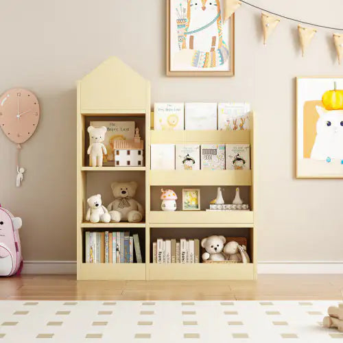 Wood Kids Wooden Bookshelf & Toy Storage Organizer