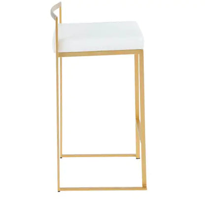 Fuji Contemporary-Glam Counter Stool – Set of 2 (Gold & White Faux Leather)