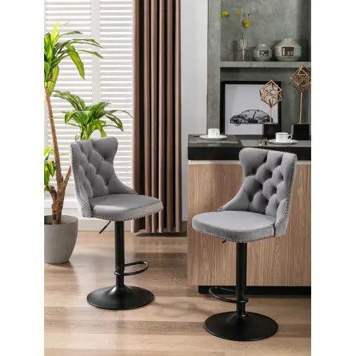 Swivel Velvet Barstools Adjusatble Seat Height From 25-33 Inch Gray Set Of 2